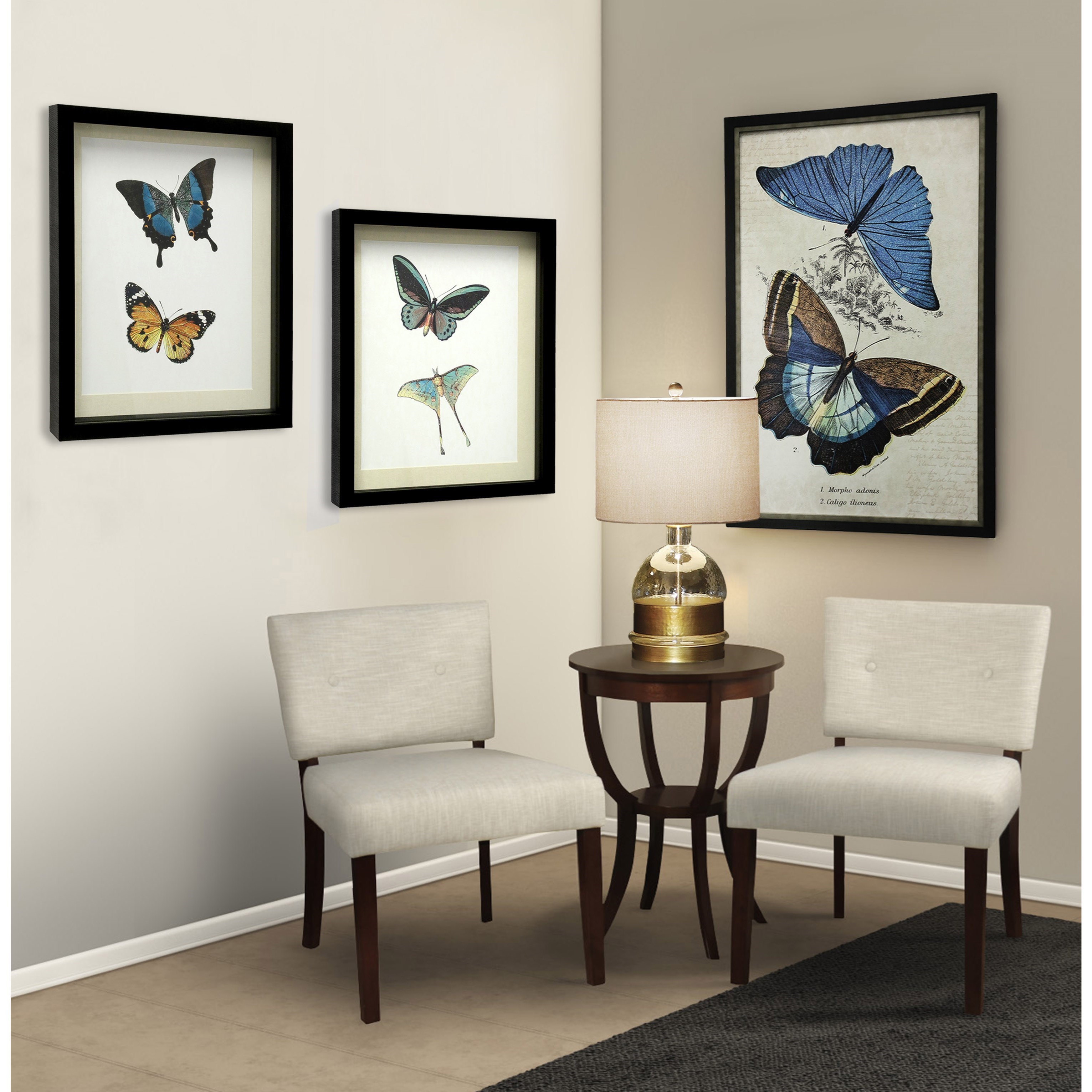 StyleCraft Table and Chair Sets SF234845 3 Piece Espresso Side Table and Ivory Linen Chairs Set Esprit Decor Home Furnishings Upholstered Chairs